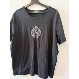 Lauren Active Ralph Lauren Womens T-Shirt 3X Black Embroidered Crest Logo Tee